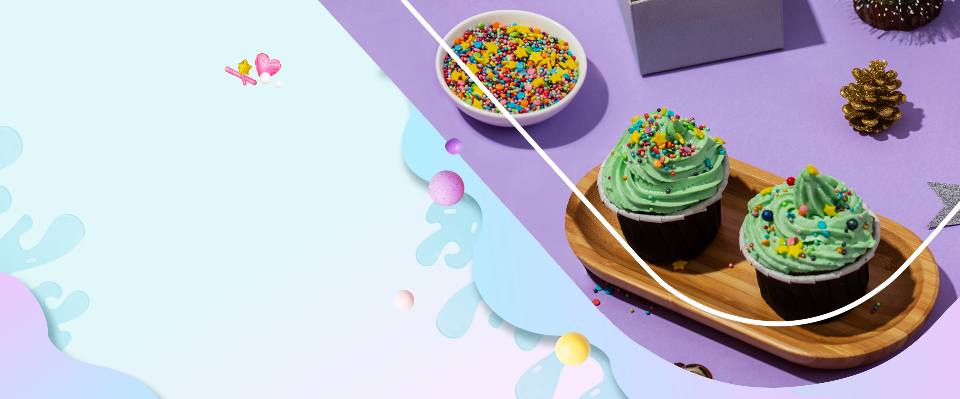 Delightful cupcakes topped with colorful sprinkles and green frosting