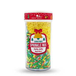 Christmas 2 Cell Jar Holly Jolly Sprinkle Edible Cake Decoration Candy 