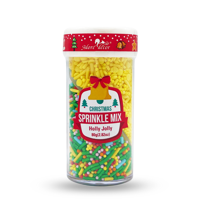 Christmas 2 Cell Jar Holly Jolly Sprinkle Edible Cake Decoration Candy 