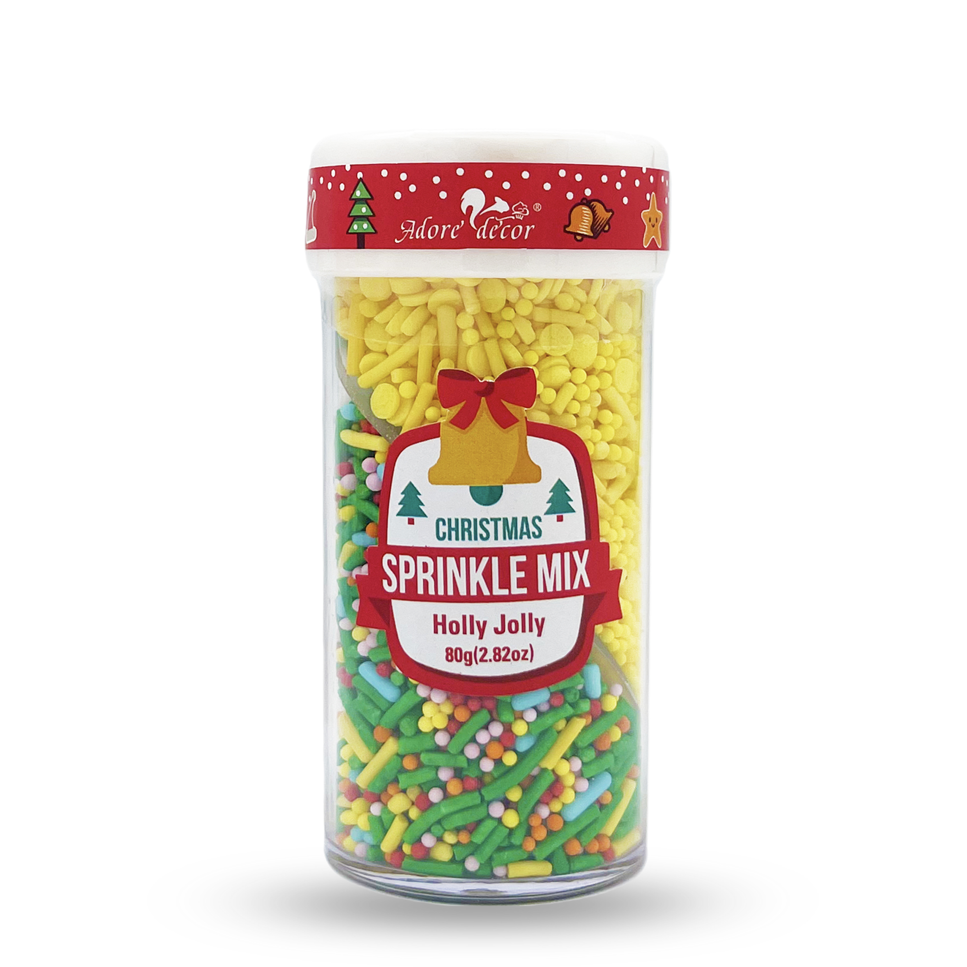 Christmas 2 Cell Jar Holly Jolly Sprinkle Edible Cake Decoration Candy 
