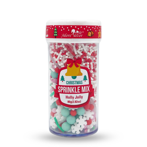 Christmas 2 Cell Jar Holly Jolly Sprinkle Edible Cake Decoration Candy 