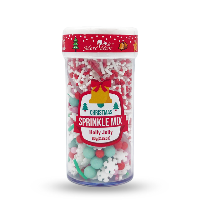 Christmas 2 Cell Jar Holly Jolly Sprinkle Edible Cake Decoration Candy 