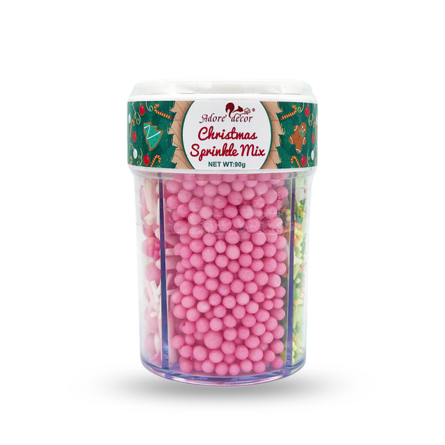 Christmas 4 Cell Jar-Holiday Whisper Sprinkle Mix Edible Cake Decoration Candy 
