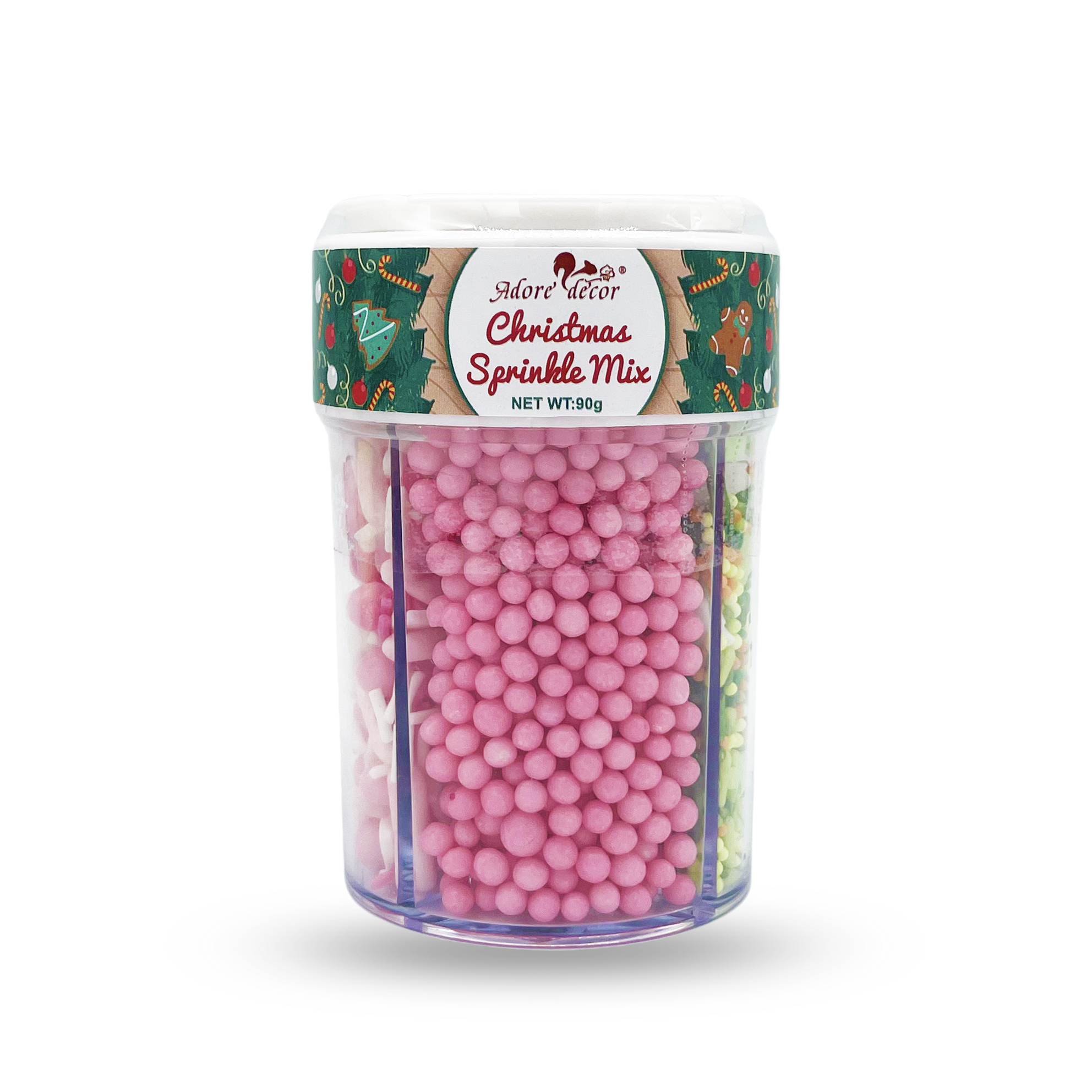Christmas 4 Cell Jar-Holiday Whisper Sprinkle Mix Edible Cake Decoration Candy 