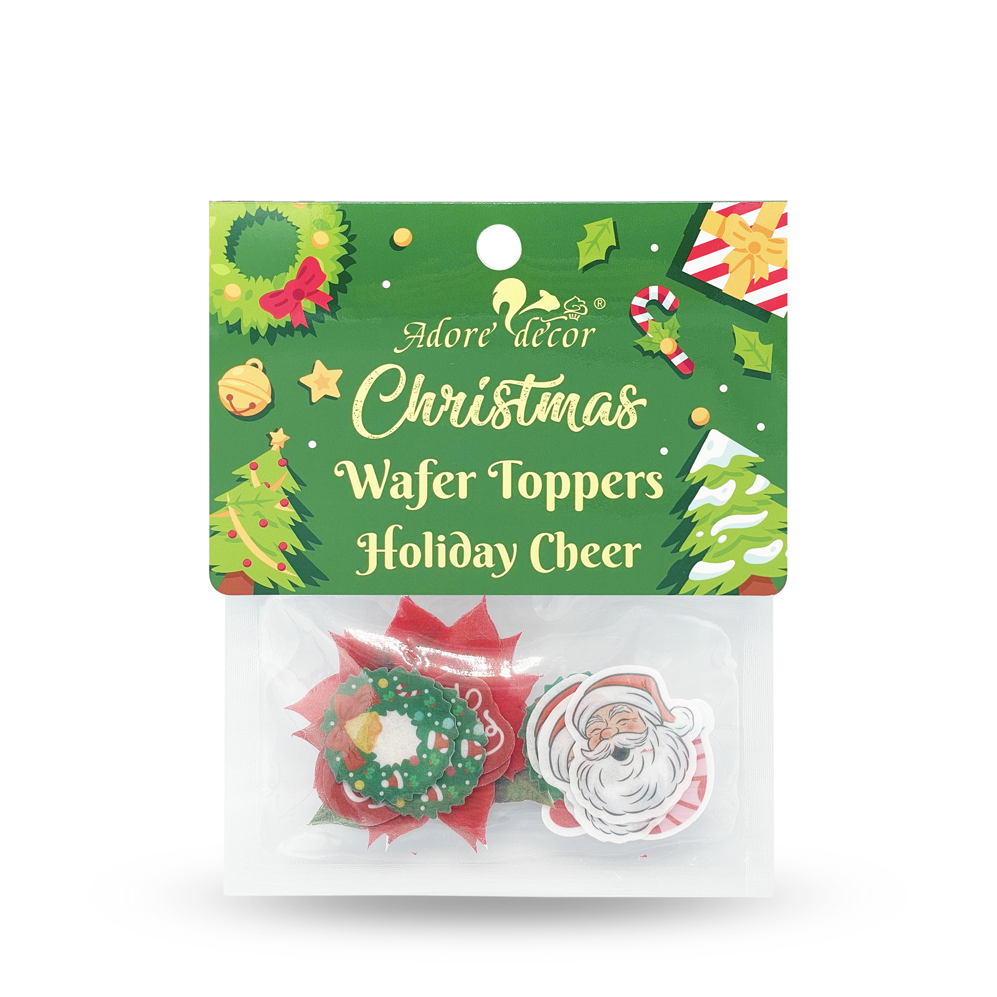 Christmas Holiday Cheer Wafer Toppers Edible Sprinkles Cake Decoration