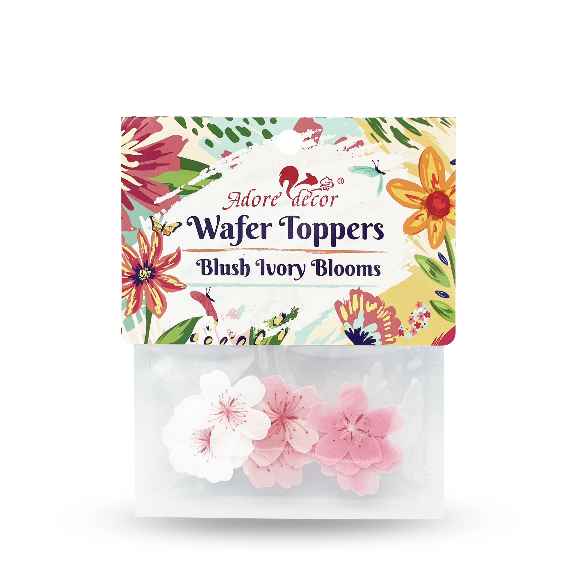 Blush lvory Blooms Wafer Toppers Edible Sprinkles Cake Decoration